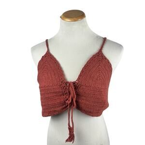 American Eagle 90s Style Crochet Festival‎ Orange Red Crop Top Large